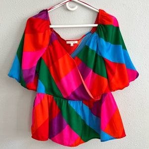 Skies Are Blue Multicolor Peplum Top Large